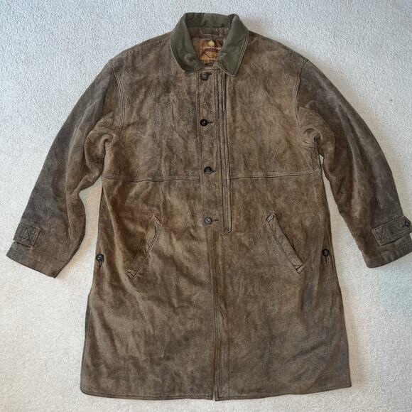 Territory Ahead Mens Outdoor Long Leather Chore Trench Coat Large Brown Country